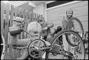 Children preparing to take part in "Bike for Fun."  Evening Post. Ref: EP/1983/1047/8-F. Alexander Turnbull Library, Wellington, New Zealand. http://natlib.govt.nz/records/22726529