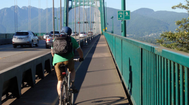 Riding along the protected lane.