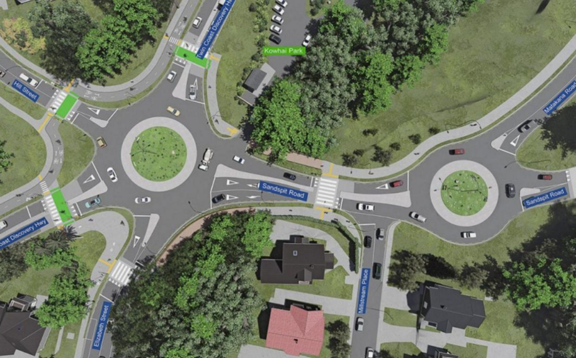 aerial view of the proposed new Hill St intersection with two roundabouts