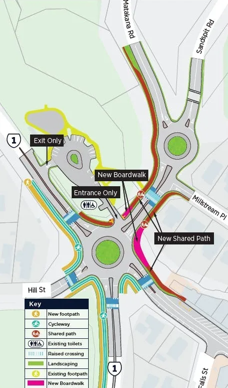 diagram of the proposed new Hill St intersection with two roundabouts