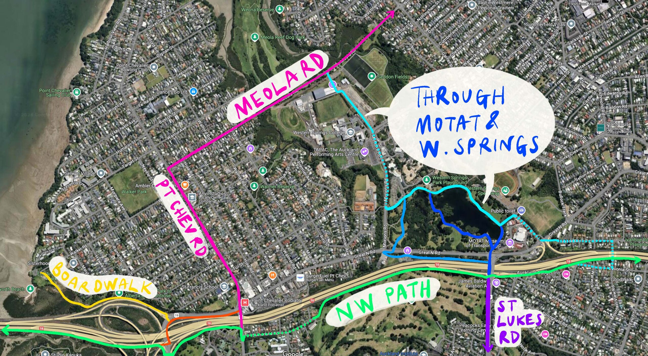 map of point chev and westmere with bike paths marked